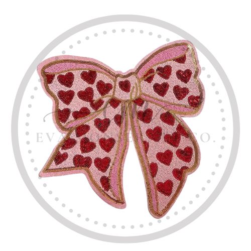 Red Hearts Bow Sequin Patch