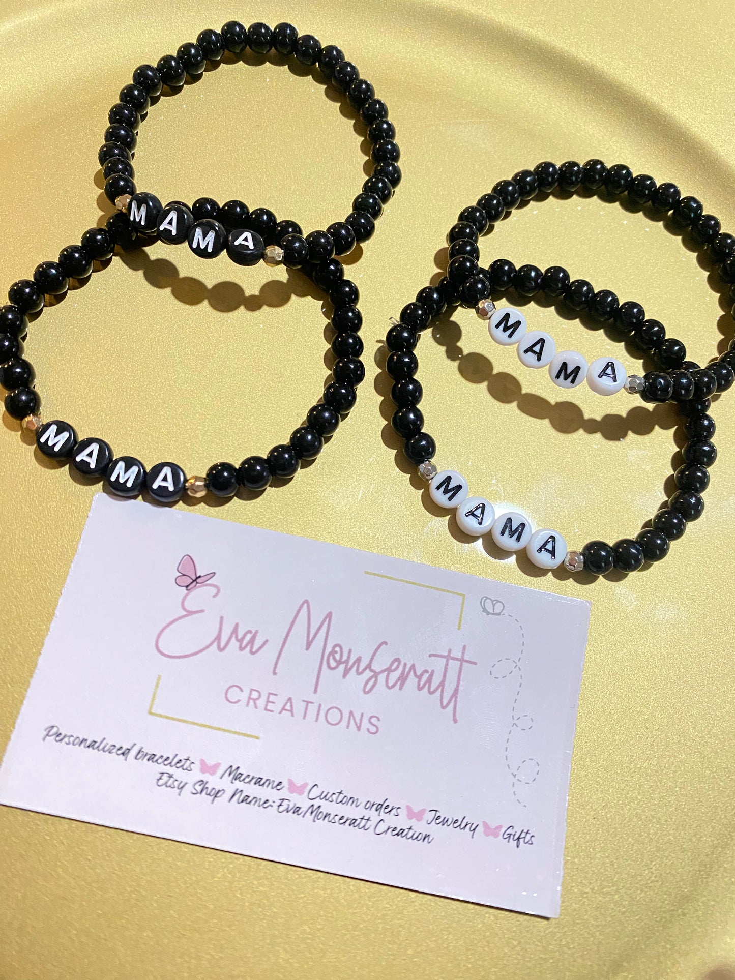 Black Bead MAMA Bracelet