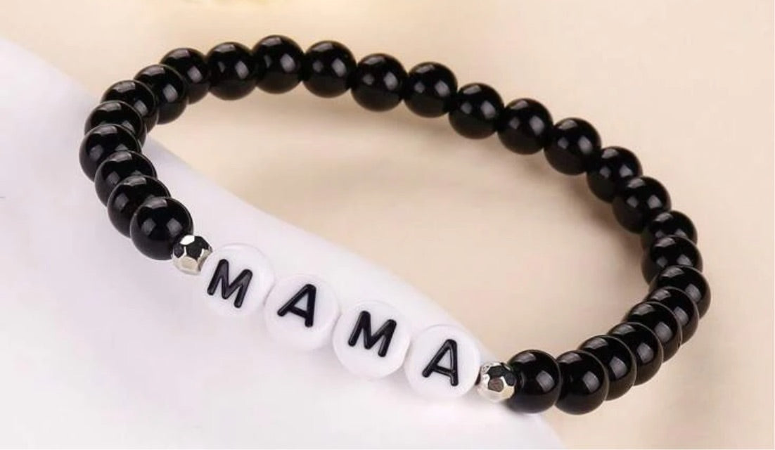 Black Bead MAMA Bracelet