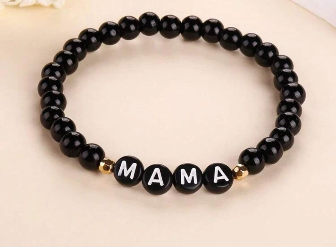 Black Bead MAMA Bracelet