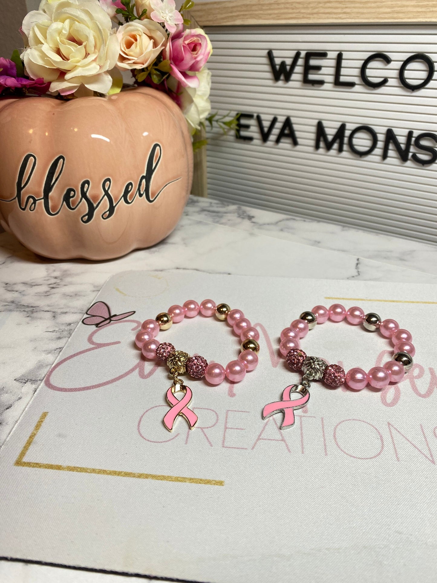 Pink Cancer Ribbon Bracelet