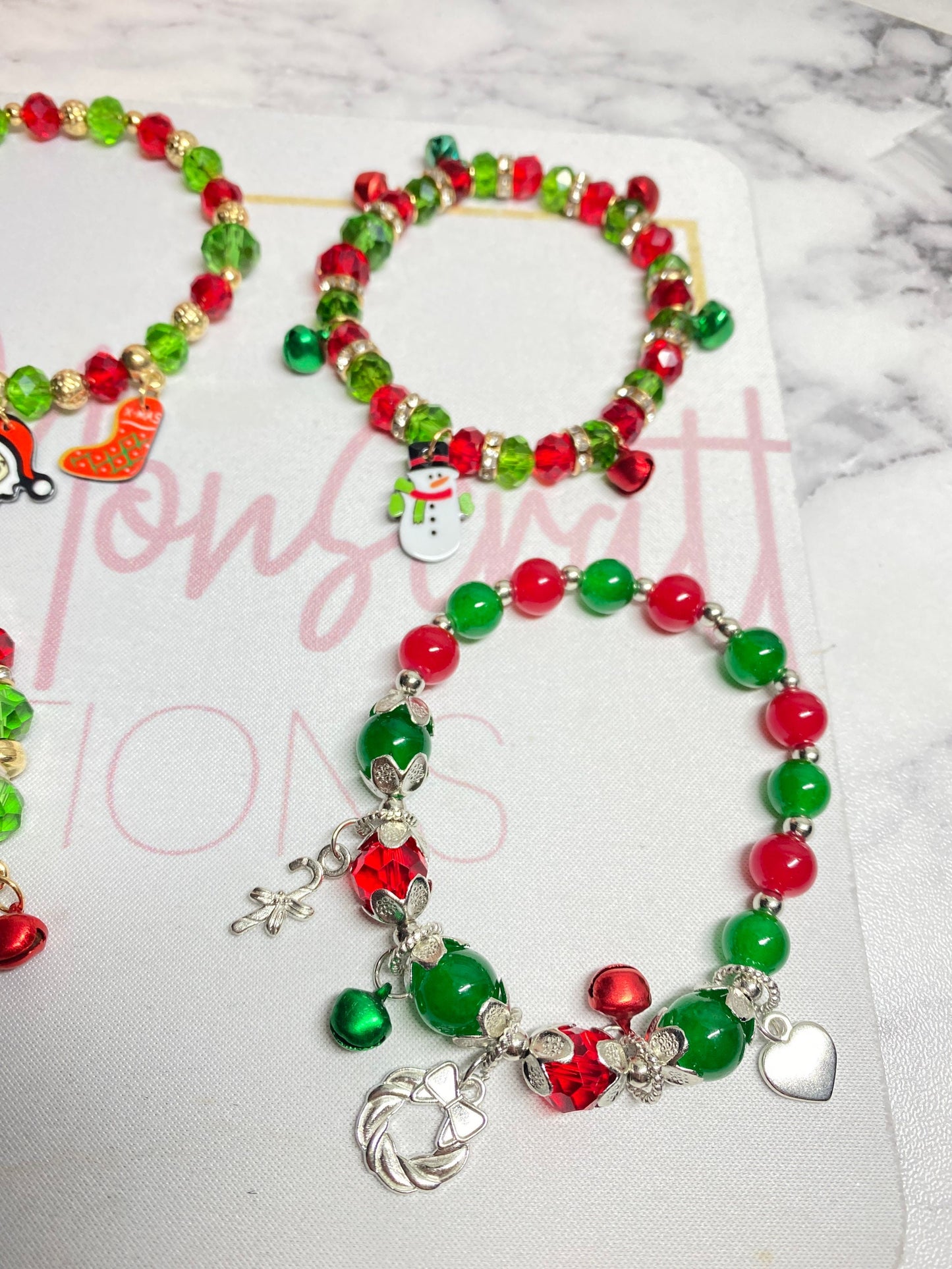 Christmas Bracelet, Beaded Bracelet, Holiday Bracelet, Charm Bracelet