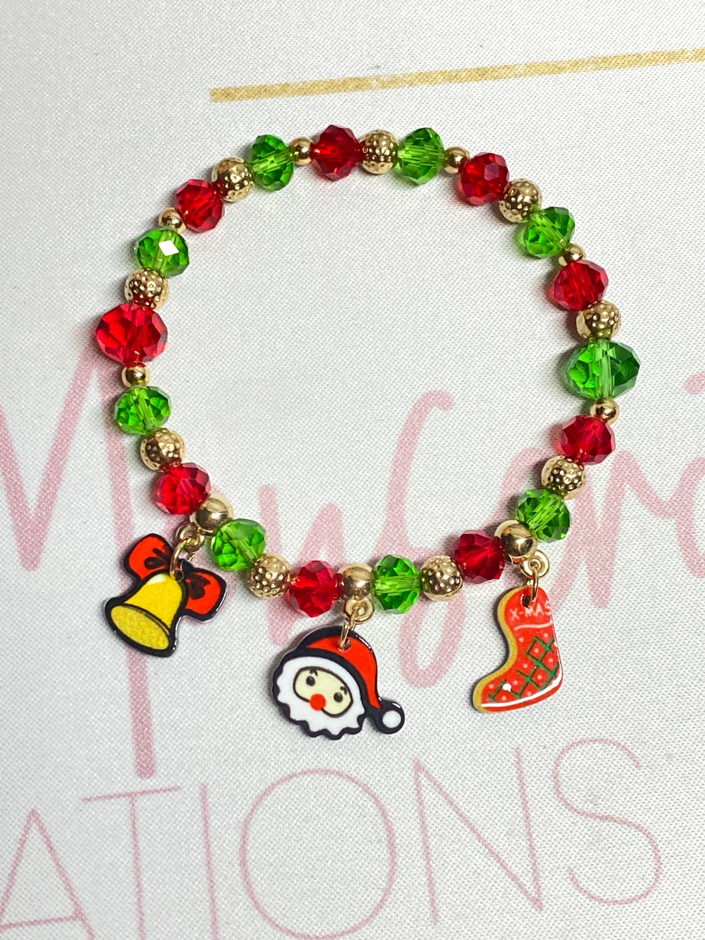 Christmas Bracelet, Beaded Bracelet, Holiday Bracelet, Charm Bracelet