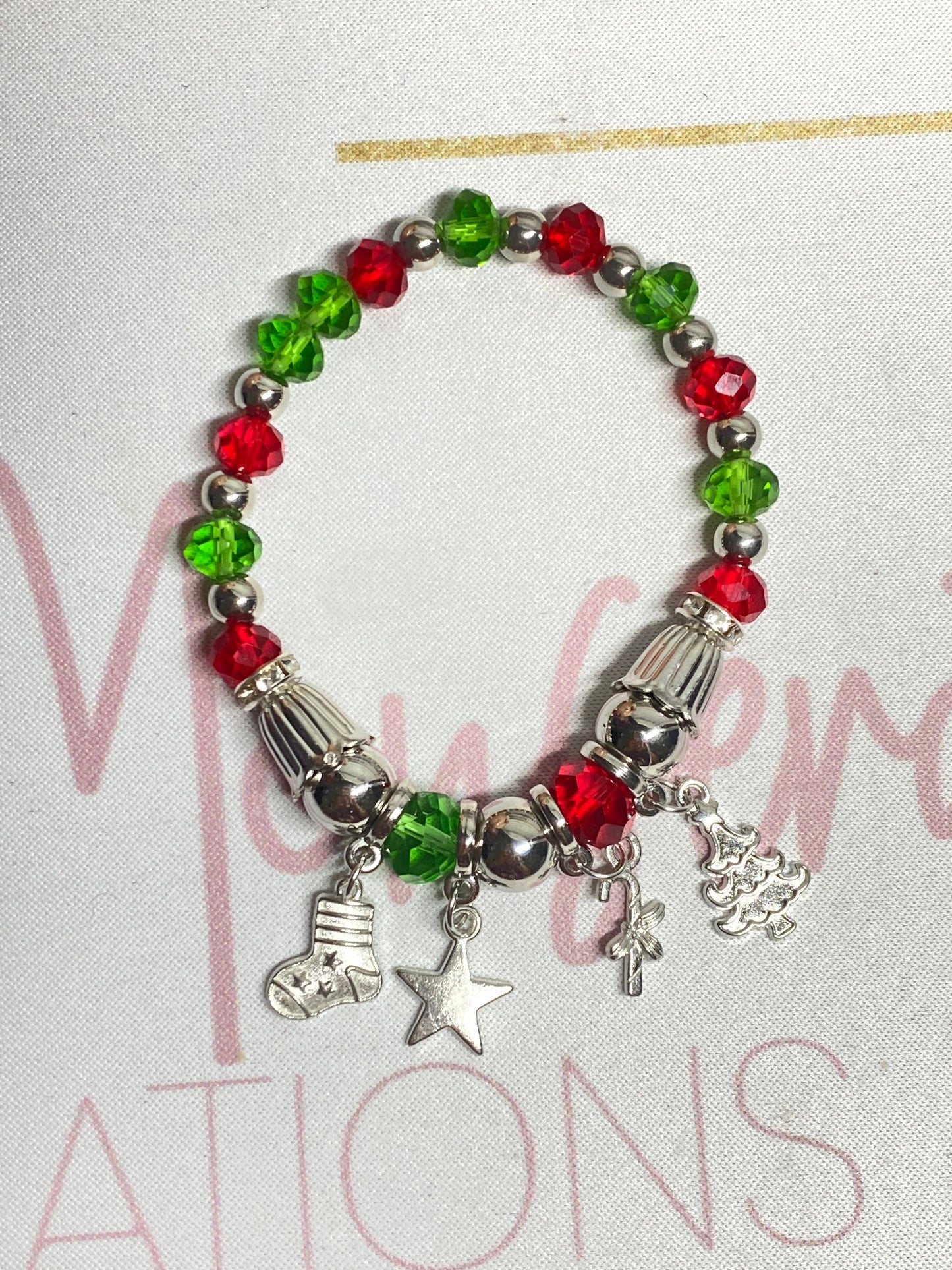 Christmas Bracelet, Beaded Bracelet, Holiday Bracelet, Charm Bracelet