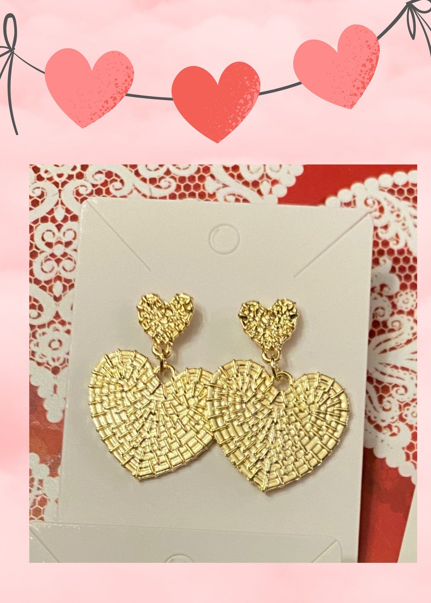 Gold Tone heart earrings, Heart earrings, Valentines Day earrings, heart dangling earrings, pretty heart earrings gold tone, Earrings