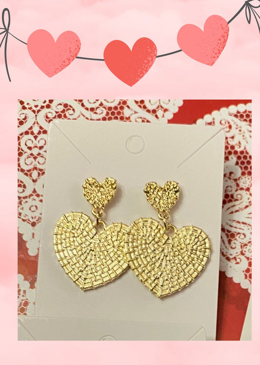 Gold Tone heart earrings, Heart earrings, Valentines Day earrings, heart dangling earrings, pretty heart earrings gold tone, Earrings