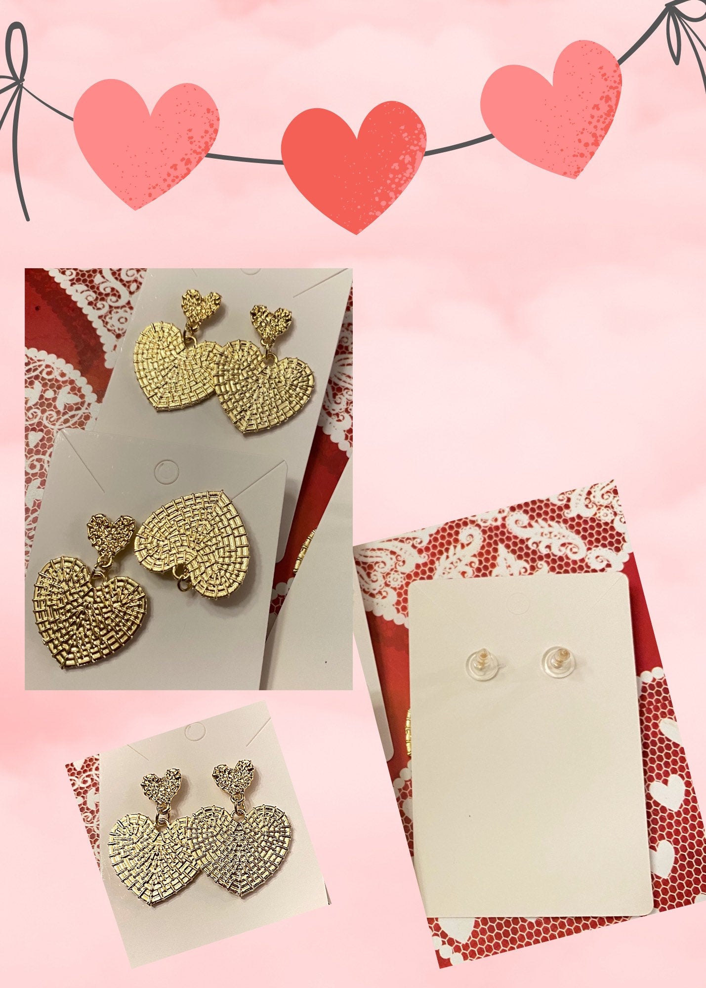 Gold Tone heart earrings, Heart earrings, Valentines Day earrings, heart dangling earrings, pretty heart earrings gold tone, Earrings