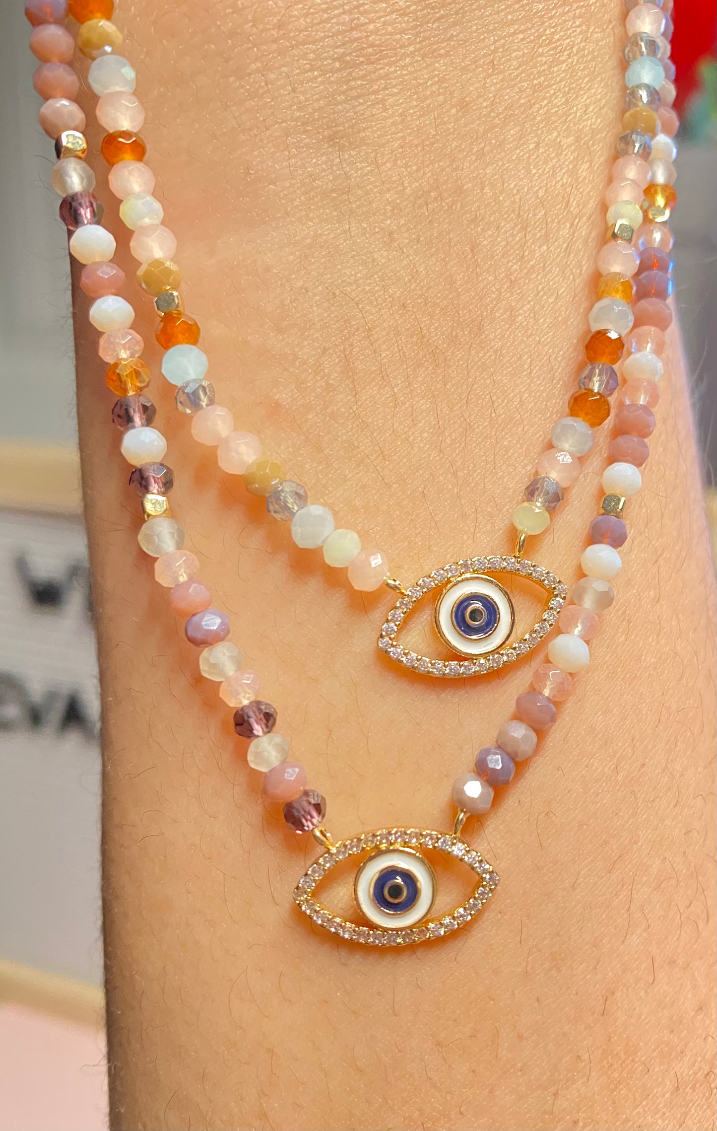 Evil Eye Beaded Necklace - The Classy / Dainty Beaded Necklace with Evil Eye Protection