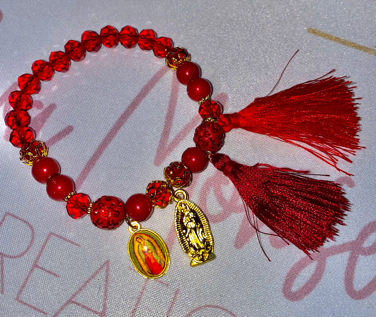 Virgen Mary Red Beaded bracelet