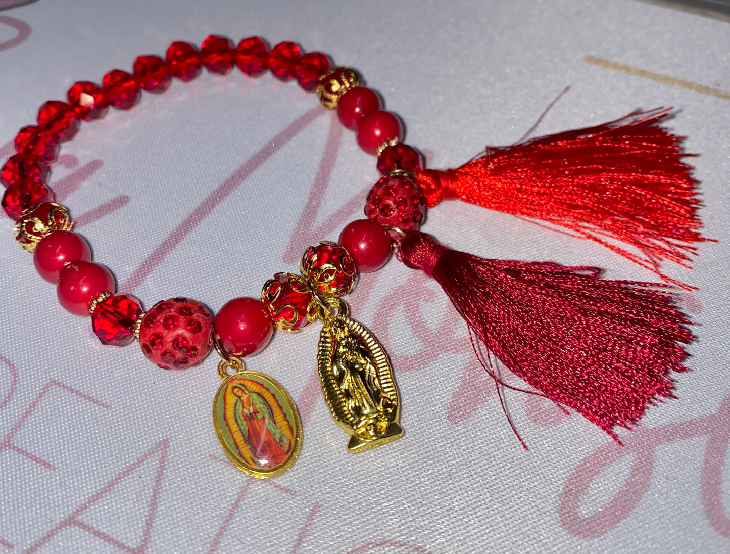 Virgen Mary Red Beaded bracelet