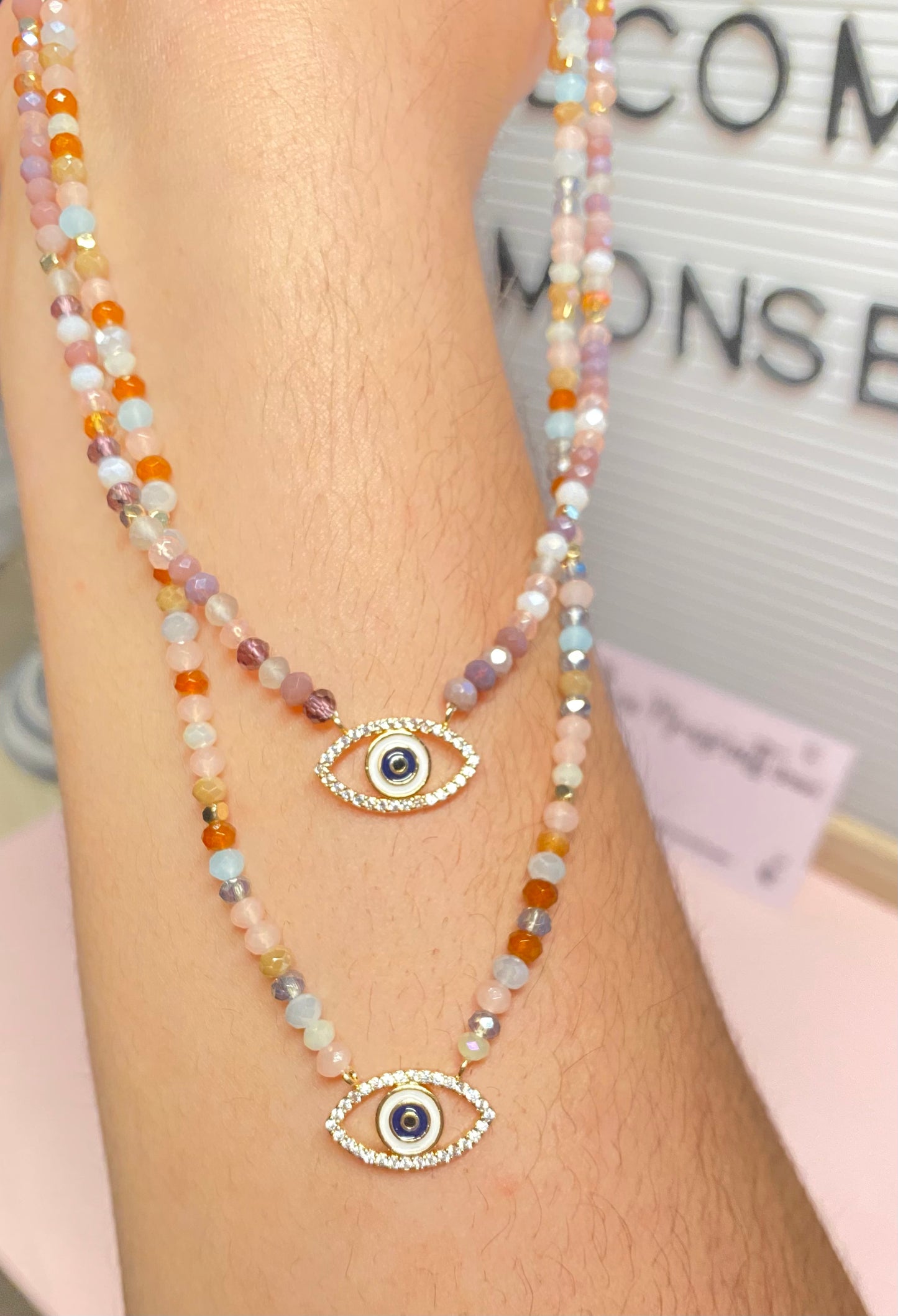 Evil Eye Beaded Necklace - The Classy / Dainty Beaded Necklace with Evil Eye Protection