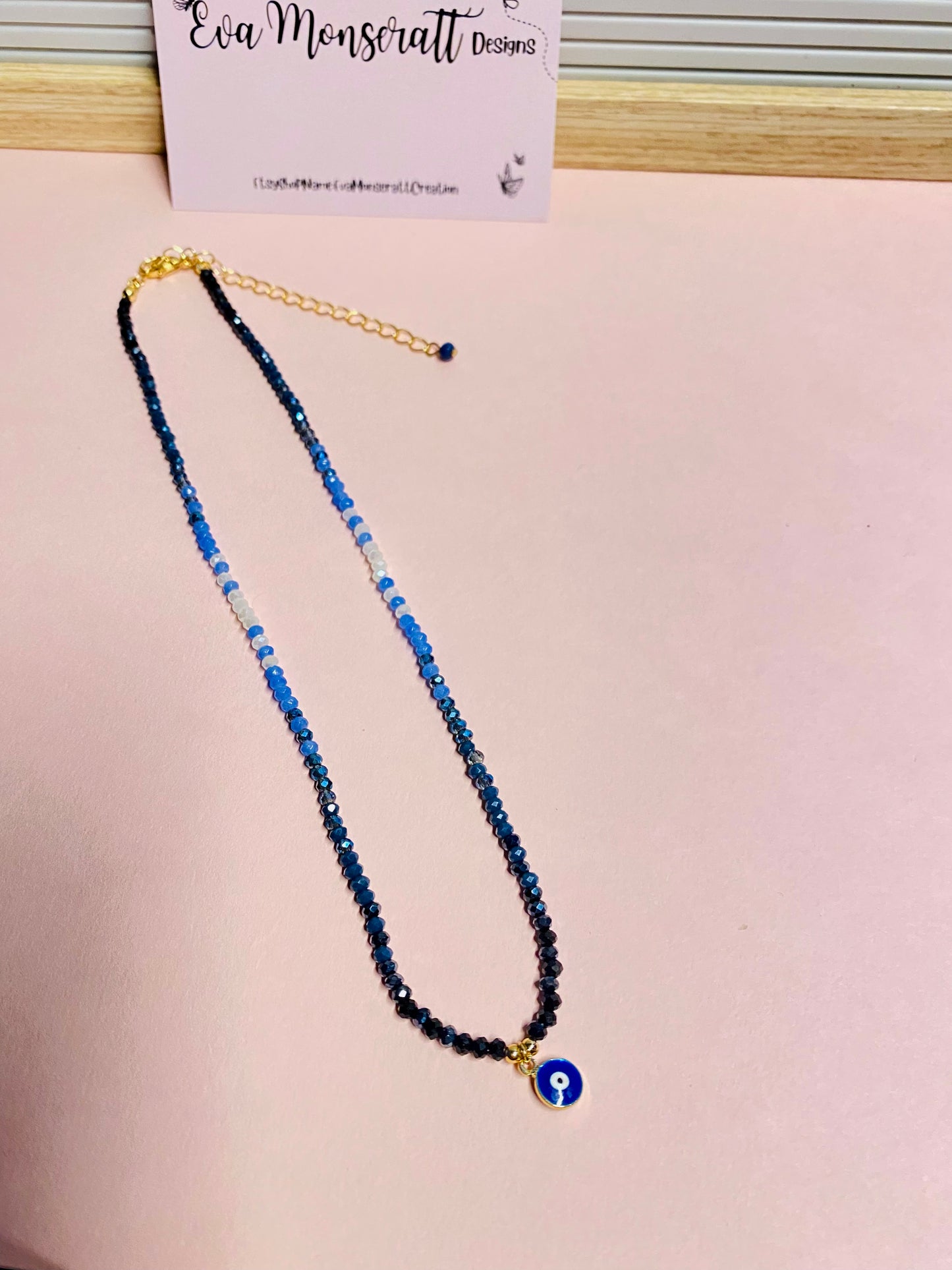 Evil Eye Beaded Necklace - Blue / Dainty Beaded Necklace with Evil Eye Protection