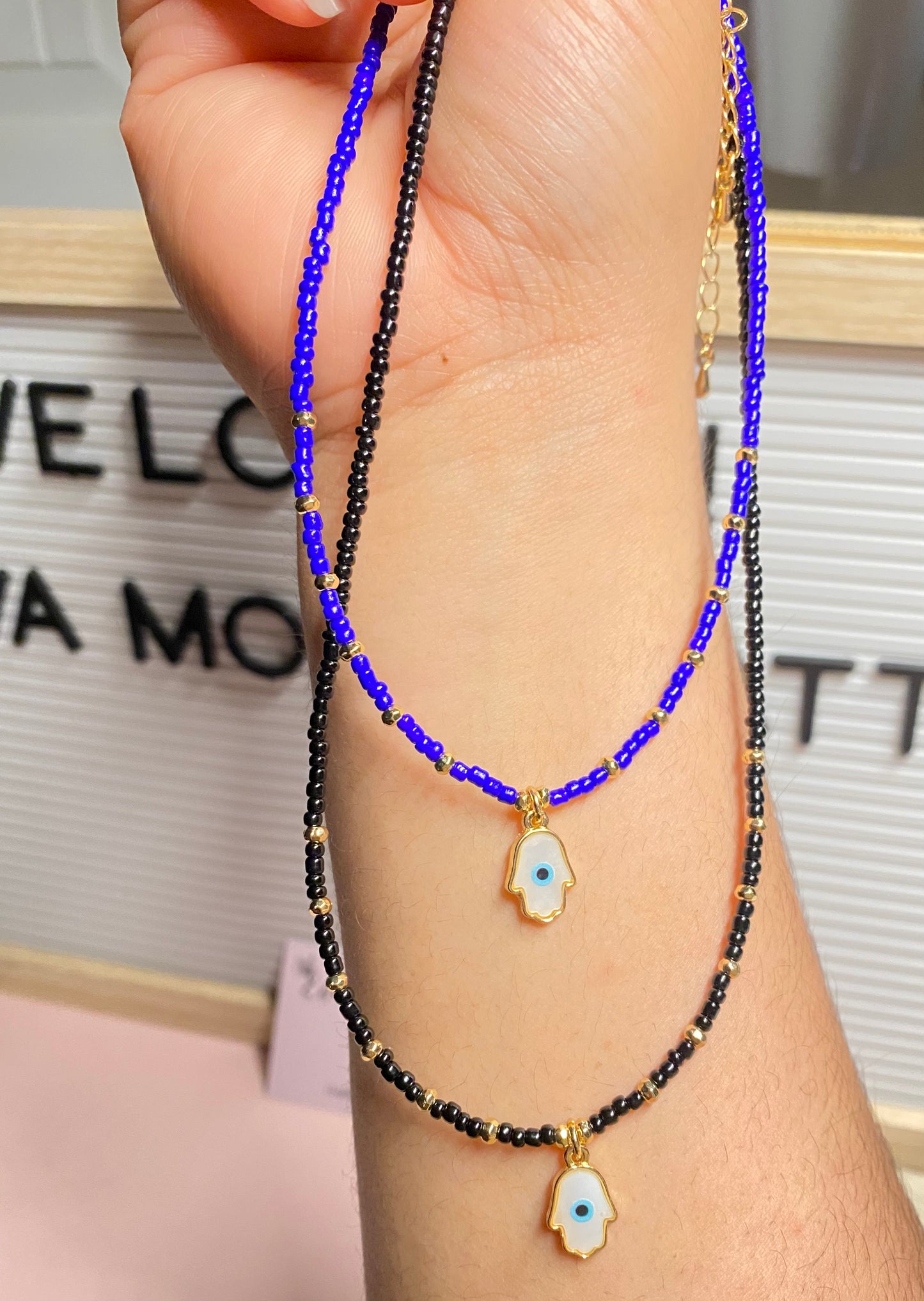 Evil Eye Beaded Necklace - The One  / Dainty Beaded Necklace with Evil Eye Protection