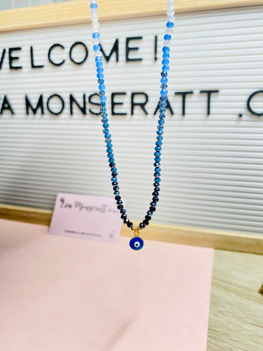 Evil Eye Beaded Necklace - Blue / Dainty Beaded Necklace with Evil Eye Protection