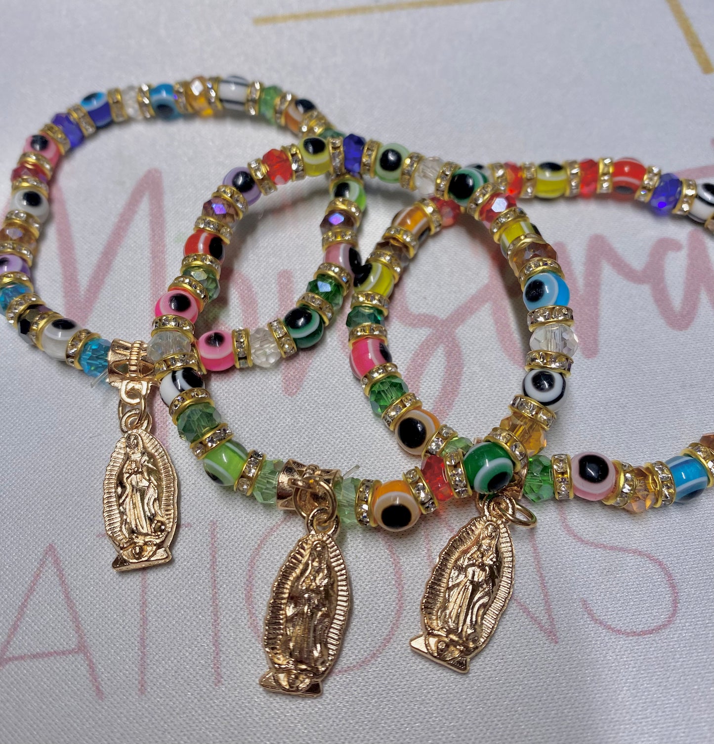 Virgen Mary Beaded bracelet with Eye